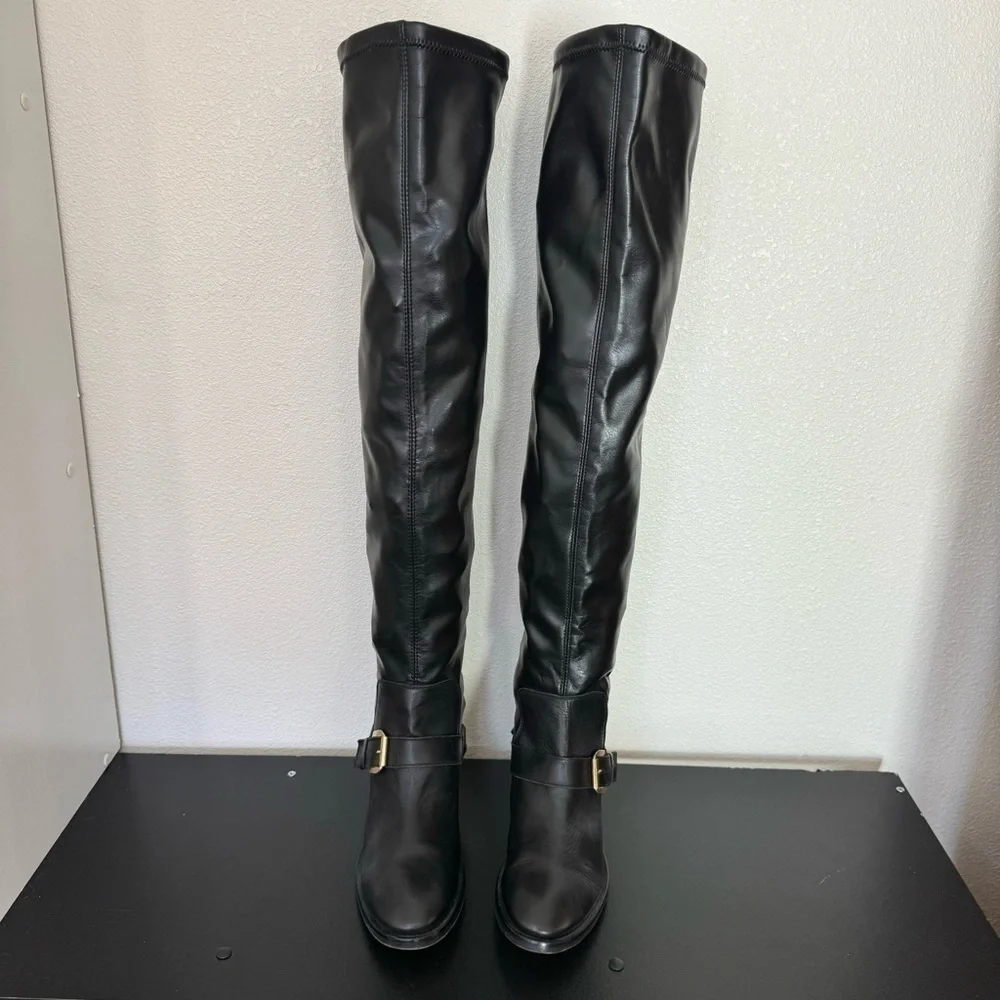 Topshop Leather Boots Gold Buckle Size 6 Medium